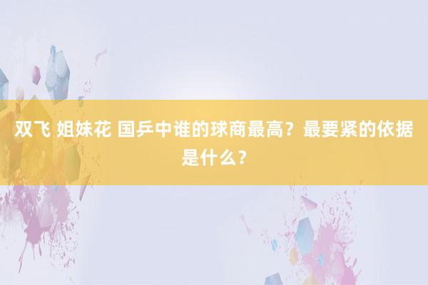 双飞 姐妹花 国乒中谁的球商最高？最要紧的依据是什么？